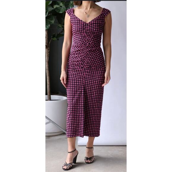 rachel comey pink dress Rachel Comey Manina Pleated Empire Midi Dress With Raw Hem In Pink